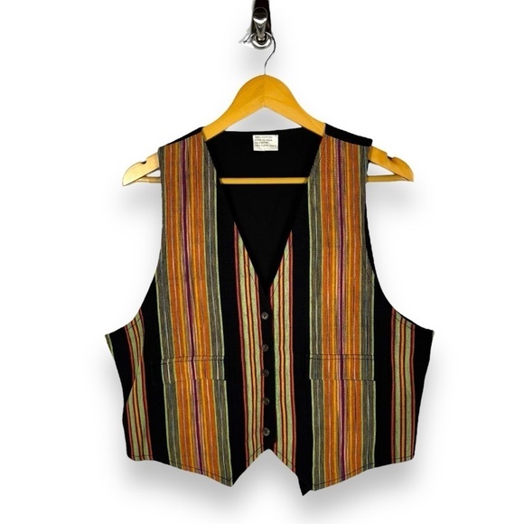 Vintage 90s Embroidered Tapestry Casual Vest, Multicolor Stripes, OSFM - Picture 1 of 10